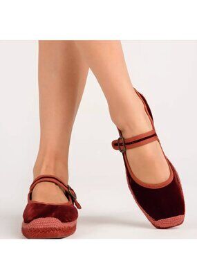 Penelope Chilvers Velvet Espadrille Mary Jane Shoes in Marmalade